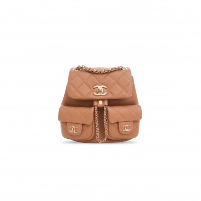 CHANEL MASTER DUMA BACKPACK SMALL BEIGE CAVIAR AS3787 (17.5*16.5*10cm)